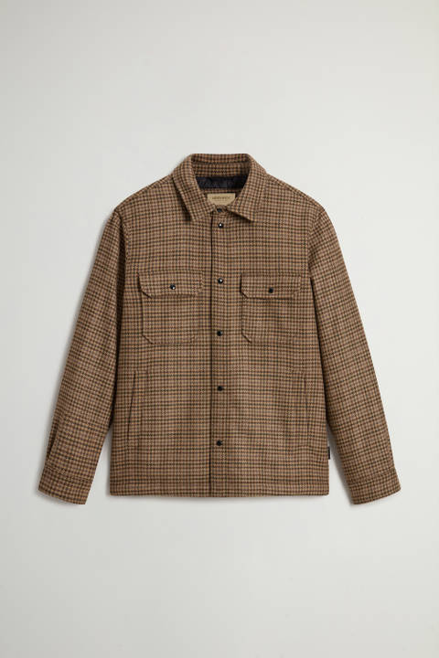 Alaskan Padded Overshirt in Checked Italian Wool Blend Khaki photo 2 | Woolrich