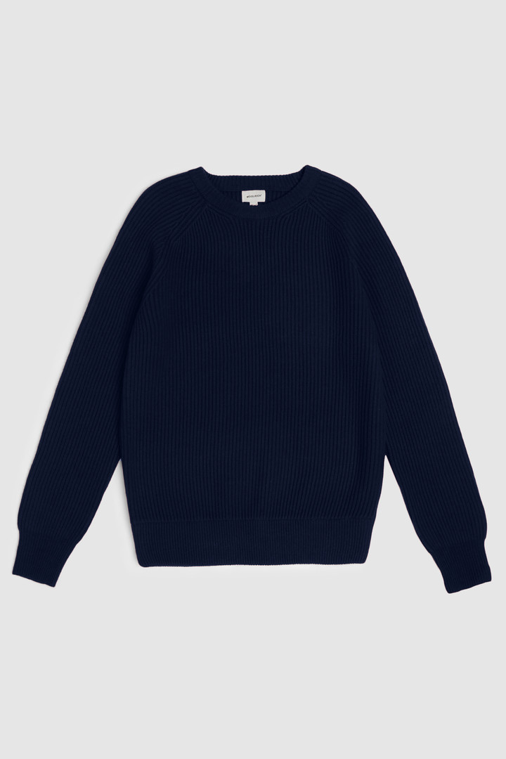 Rib-stitched wool crewneck sweater