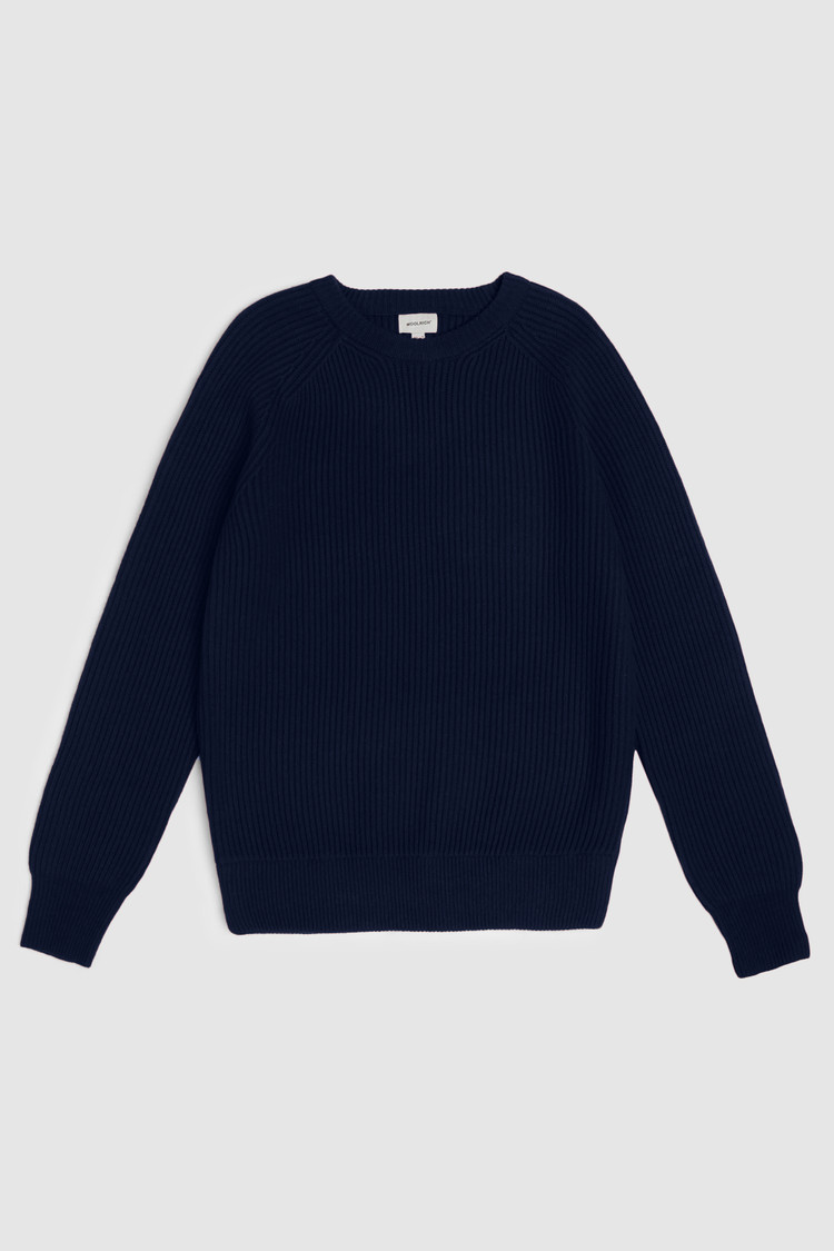Rib-stitched wool crewneck sweater