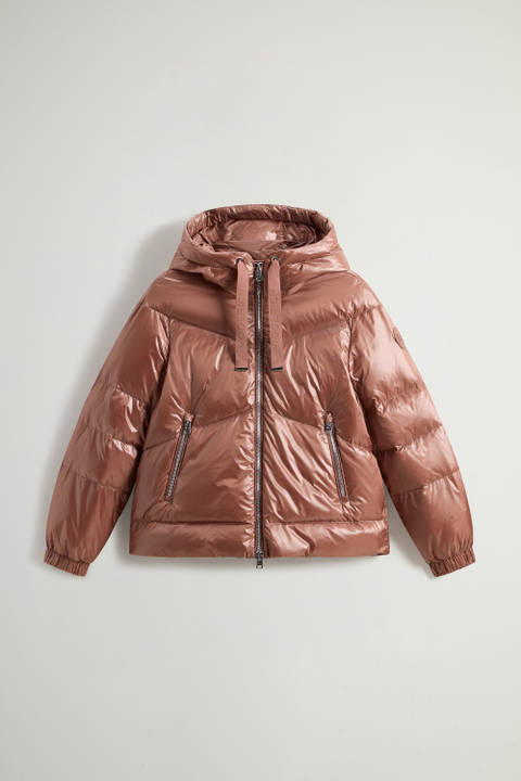 Aliquippa Short Down Jacket in Glossy Nylon Brown photo 2 | Woolrich