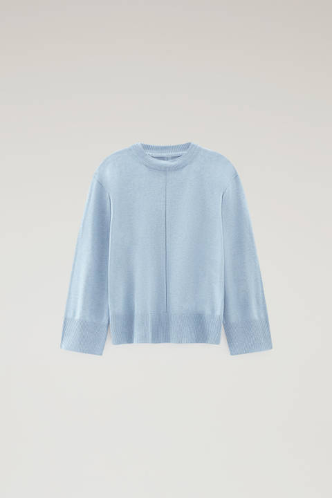 T-shirt à col ras-du-cou en coton et cachemire mélangés Bleu photo 2 | Woolrich