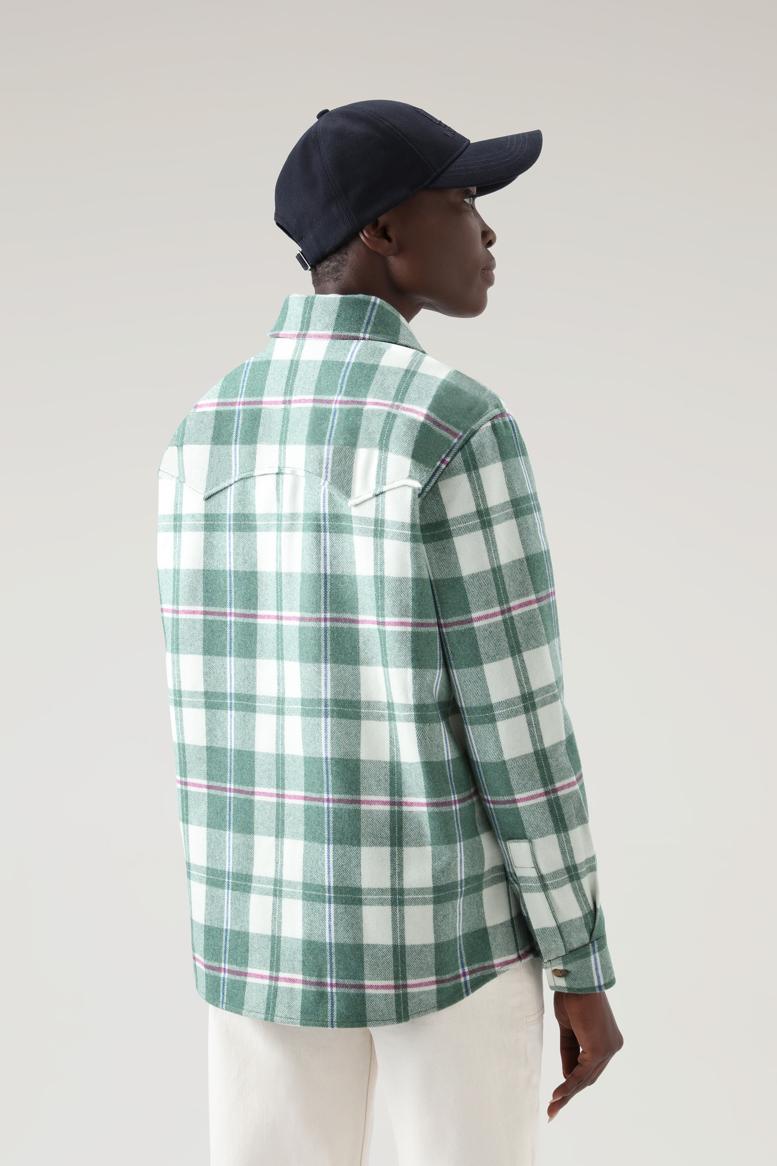 Western Check Overshirt in Wool Blend Flannel Green photo 3 | Woolrich