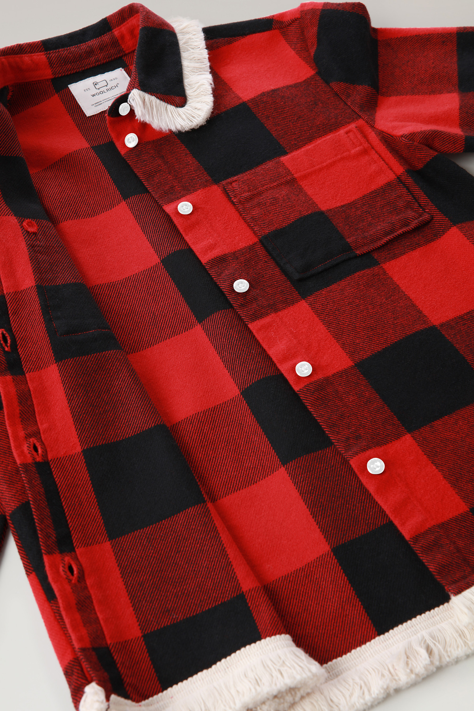 Girls' Flannel Buffalo Check Overshirt with Fringe Red | Woolrich USA