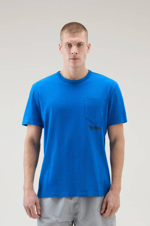 Pure Cotton T-Shirt with Trail Print Blue | Woolrich