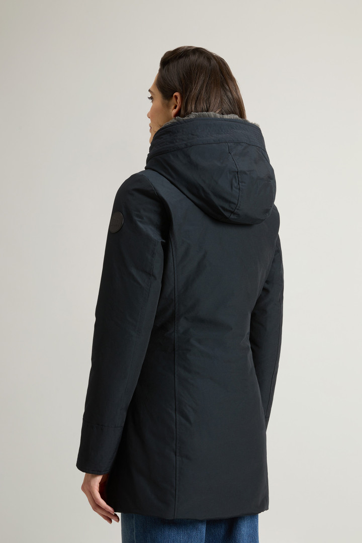 Boulder Parka in Ramar Cloth with Hood and Detachable Faux Fur Trim Blue photo 3 | Woolrich