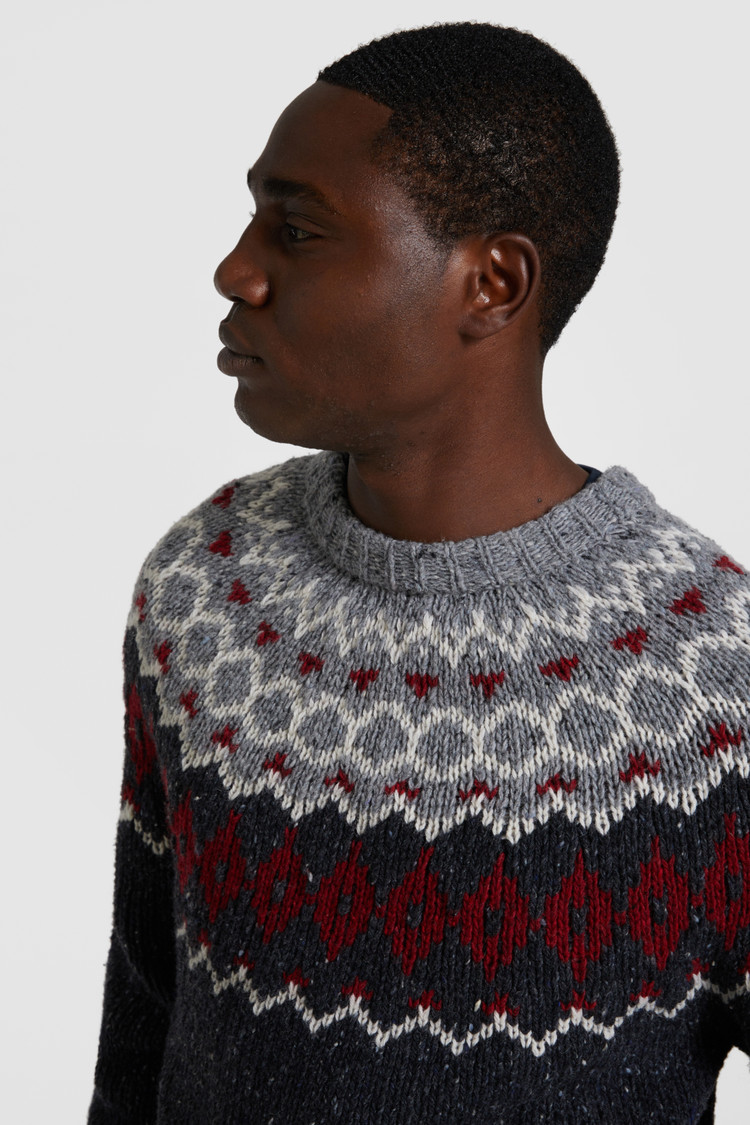 Maglione girocollo jacquard misto lana