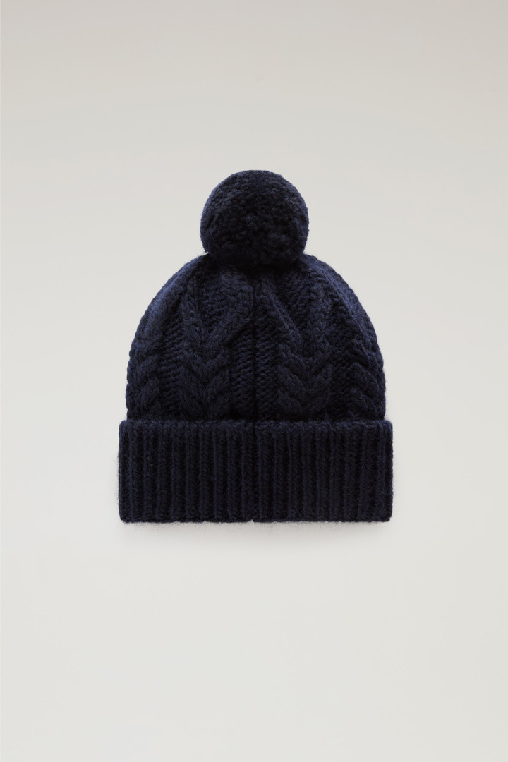 Girls' Beanie in Wool and Alpaca Blend with Pom-Pom Blue photo 2 | Woolrich