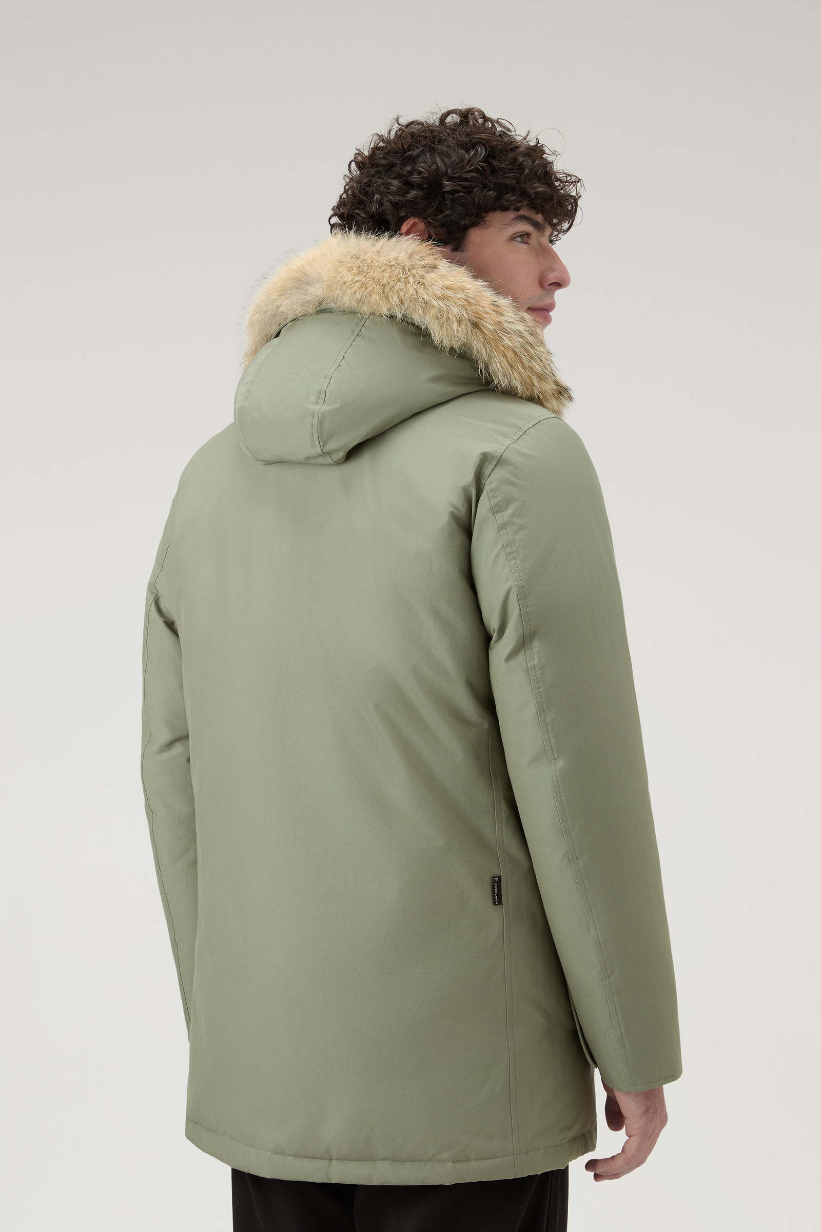 Woolrich Men's Arctic Parka in Ramar Cloth with Detachable Fur Trim Color Green Size L