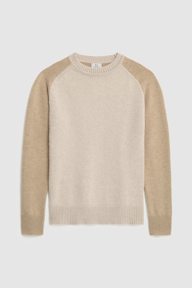 Crewneck color block sweater in pure wool
