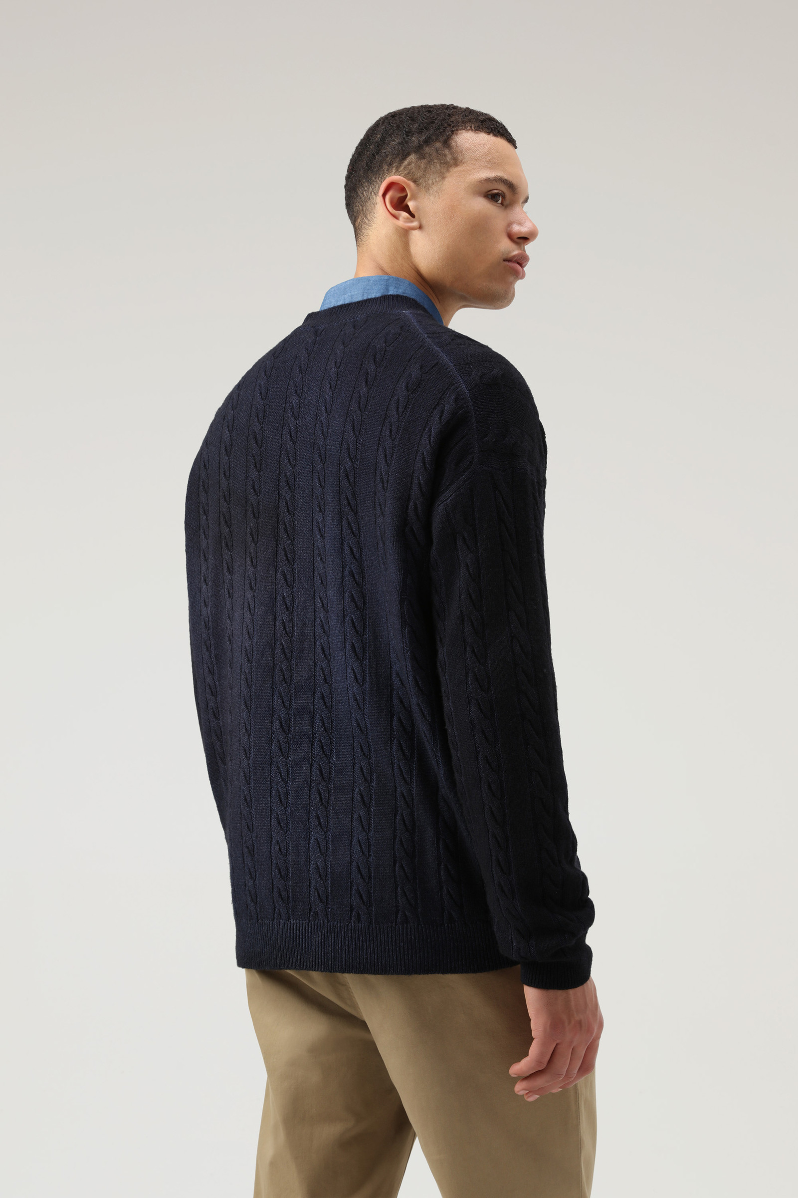 Unisex Garment-Dyed Aran Sweater Blue photo 3 | Woolrich