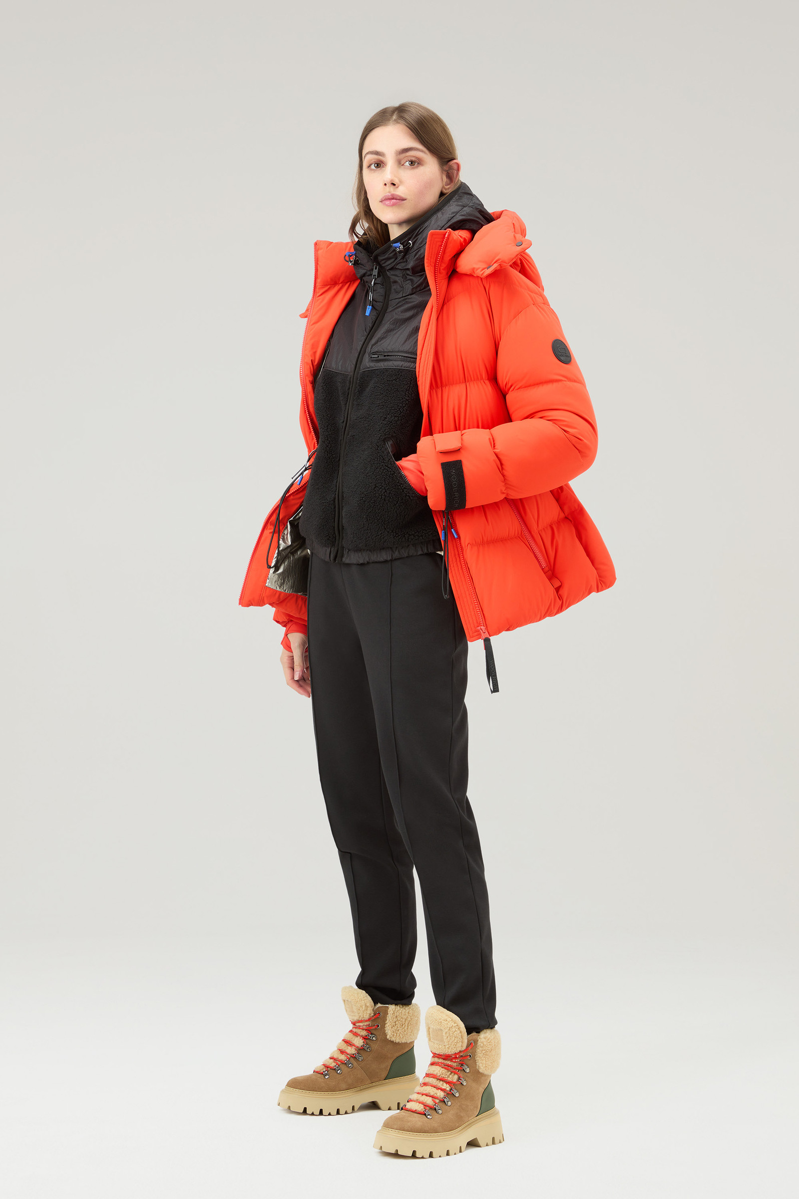 Women's Full-zip Hoodie in Sherpa and Nylon Black | Woolrich USA