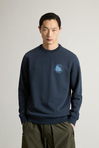 Crewneck Sweatshirt in Pure Cotton with Print Blue | Woolrich