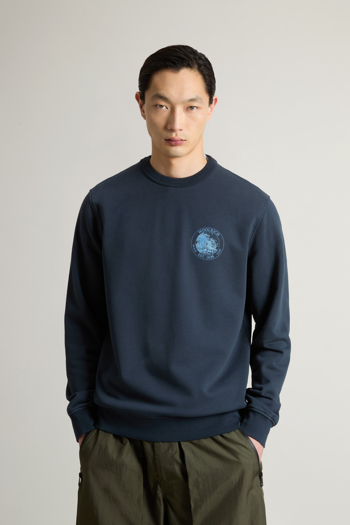 Crewneck Sweatshirt in Pure Cotton with Print Blue photo 1 | Woolrich