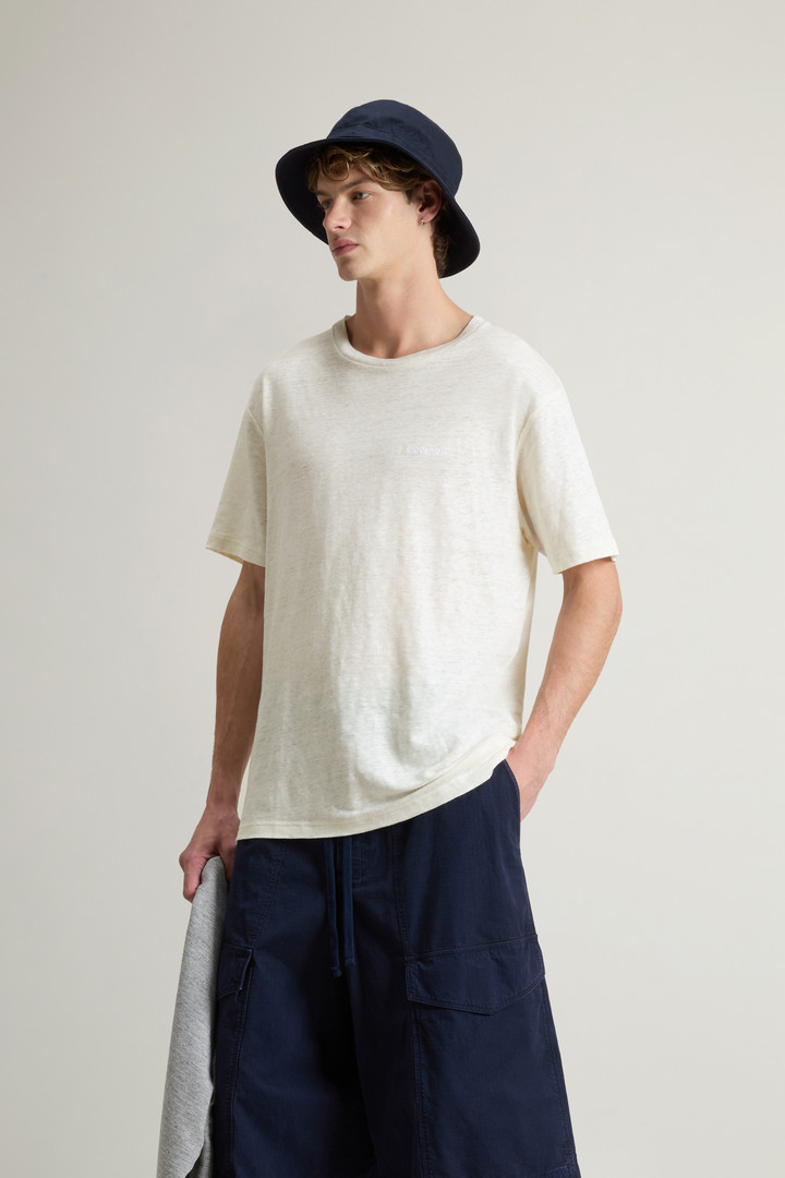 T-shirt en pur lin avec logo brodé Blanc photo 4 | Woolrich