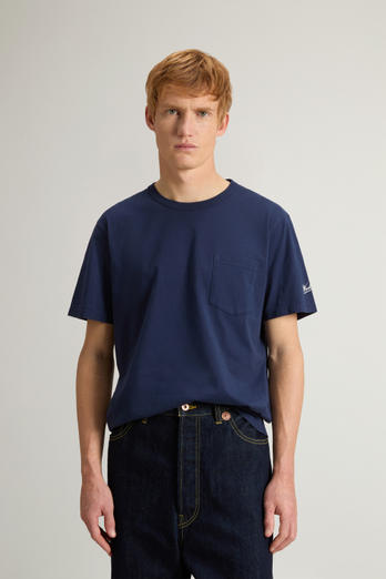 T-shirt en pur coton avec poche Bleu | Woolrich