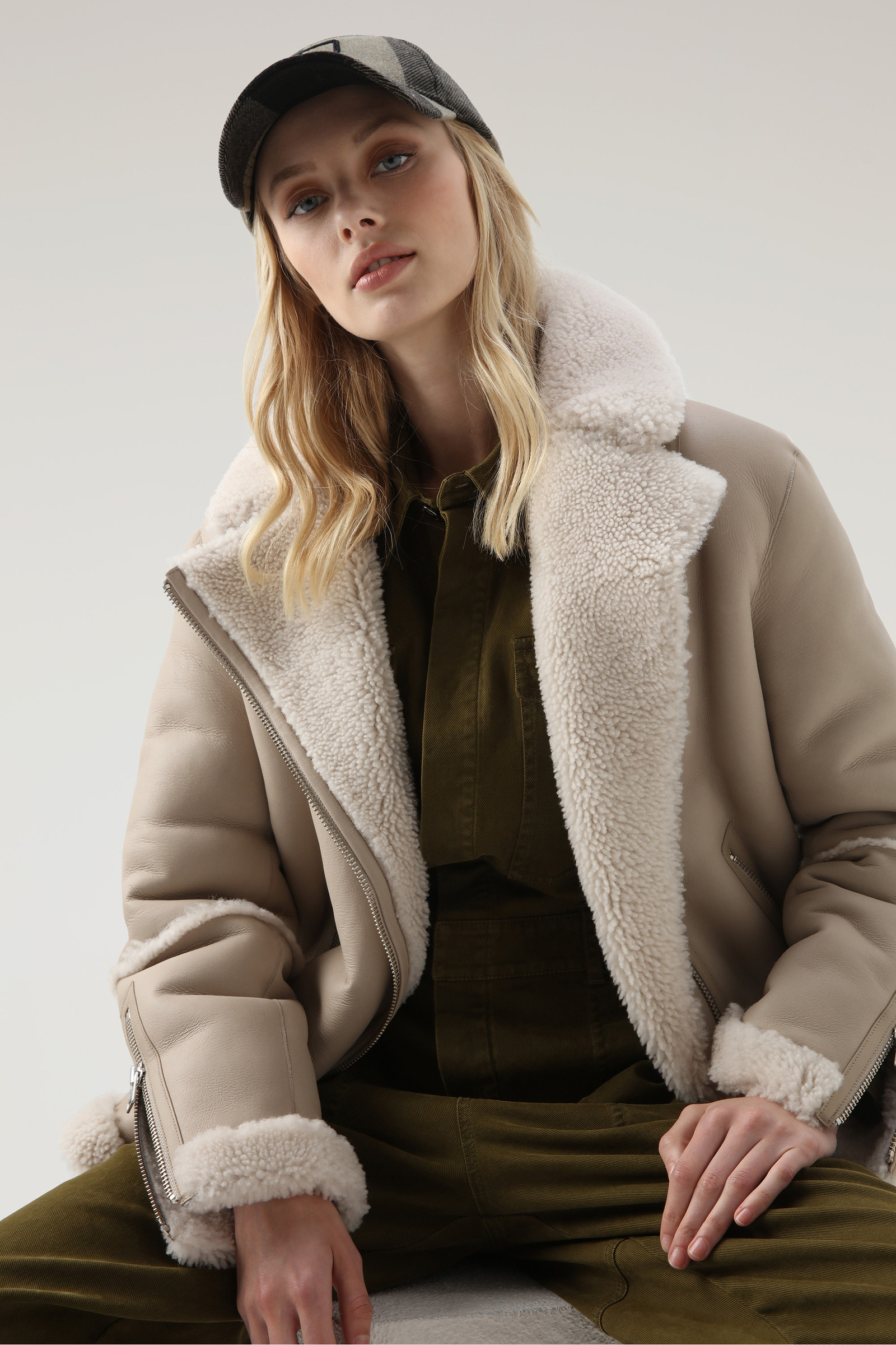 Harmony Aviator Jacke aus Merino Shearling Braun photo 4 | Woolrich