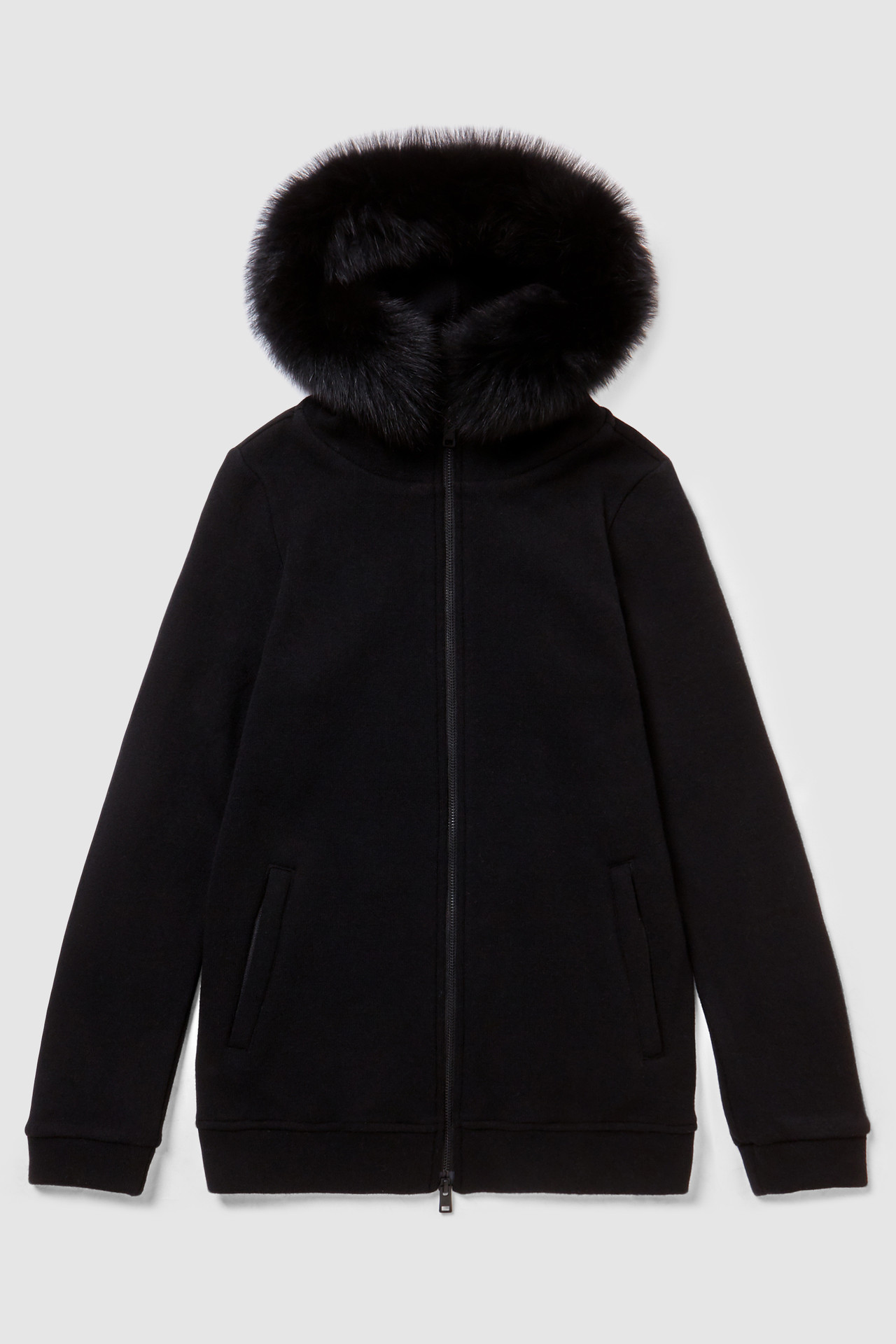 Felpa In Lana E Cotone Con Cappuccio E Zip