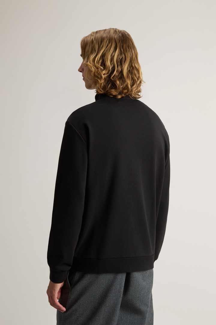 Full-Zip High Neck Sweatshirt in Cotton-Blend Interlock with Logo Black photo 3 | Woolrich