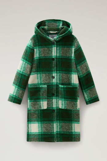 Gentry Long Check Coat with Hood Green | Woolrich