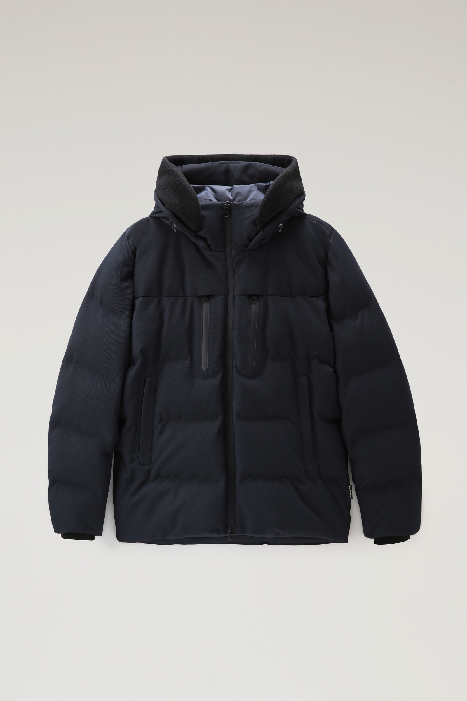 Men's Down Jacket with Detachable Logo Wool Visor Blue | Woolrich USA