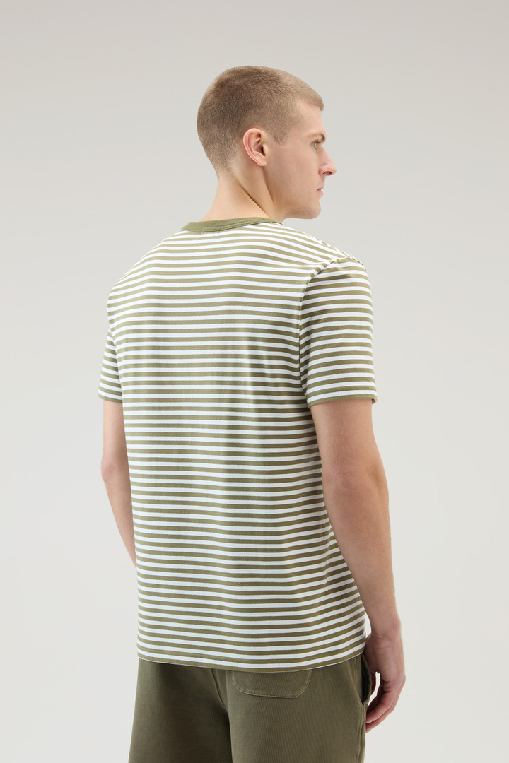 T-shirt à rayures en jersey de coton élastique Vert photo 3 | Woolrich