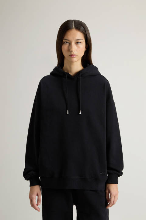 Sweat-shirt à capuche en pur coton avec logo brodé Noir | Woolrich