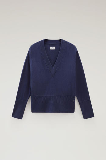Sweater mit V-Ausschnitt aus Baumwolle und Kaschmir Blau | Woolrich