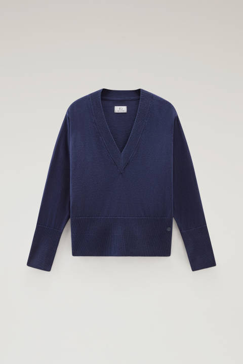 Trui van katoen en kasjmier met V-hals Blauw photo 2 | Woolrich