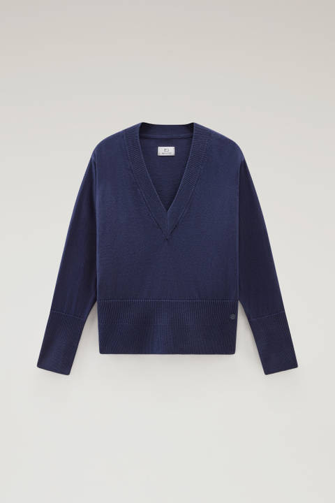 V-Neck Sweater in Cotton and Cashmere Blue photo 2 | Woolrich