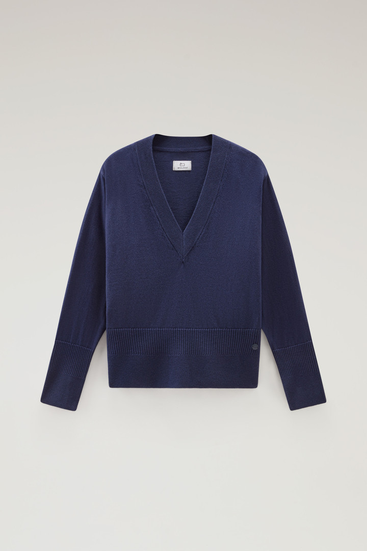 Sweater mit V-Ausschnitt aus Baumwolle und Kaschmir Blau photo 5 | Woolrich