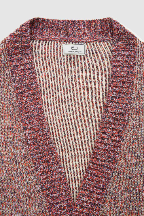Cardigan en coton et lin avec détails contrastés rouge photo 2 | Woolrich