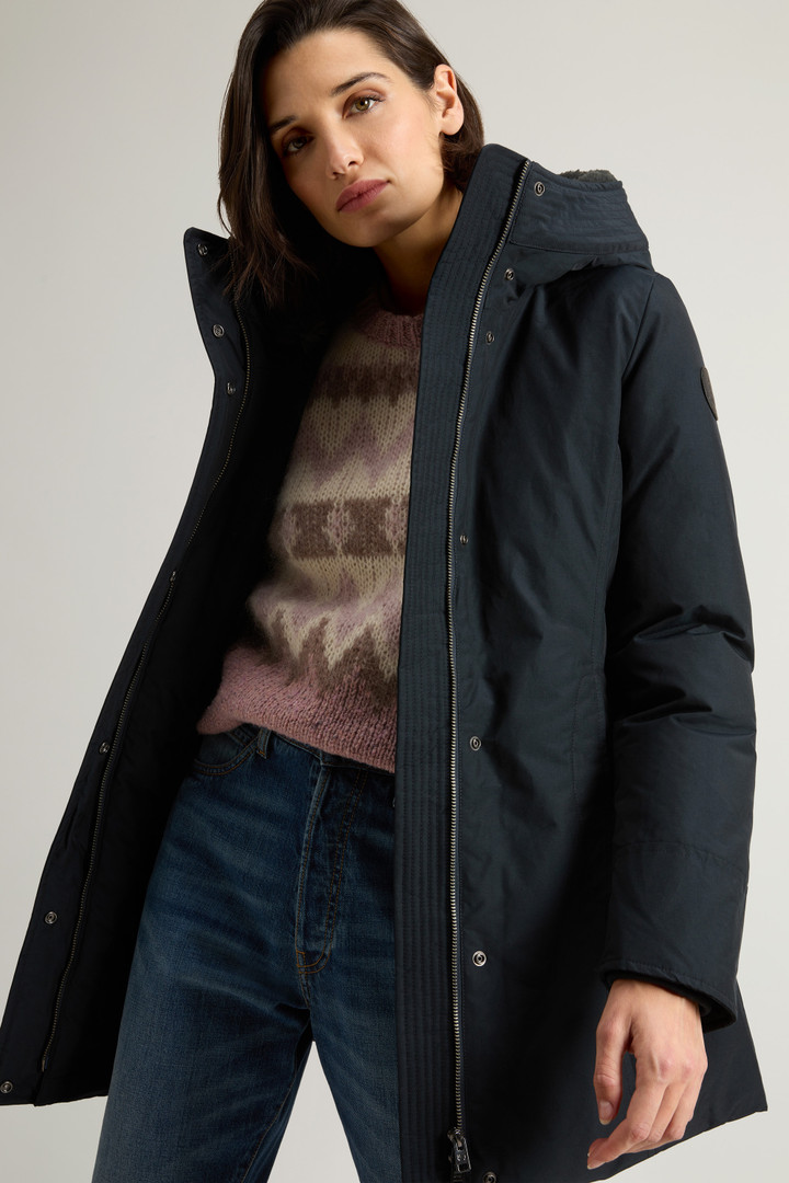 Boulder Parka in Ramar Cloth with Hood and Detachable Faux Fur Trim Blue photo 5 | Woolrich