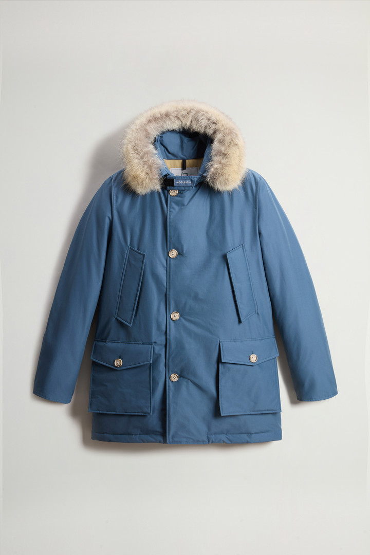 Woolrich Man s Arctic Parka in Ramar Cloth with Detachable Fur Trim Color Blue Size XXL