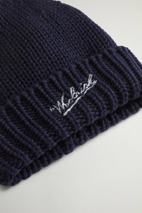 Beanie aus reiner Schurwolle für Jungen mit aufgesticktem Logo Blau photo 2 | Woolrich