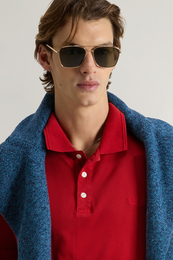 Garment-Dyed Mackinack Polo in Stretch Cotton Piquet Red photo 4 | Woolrich