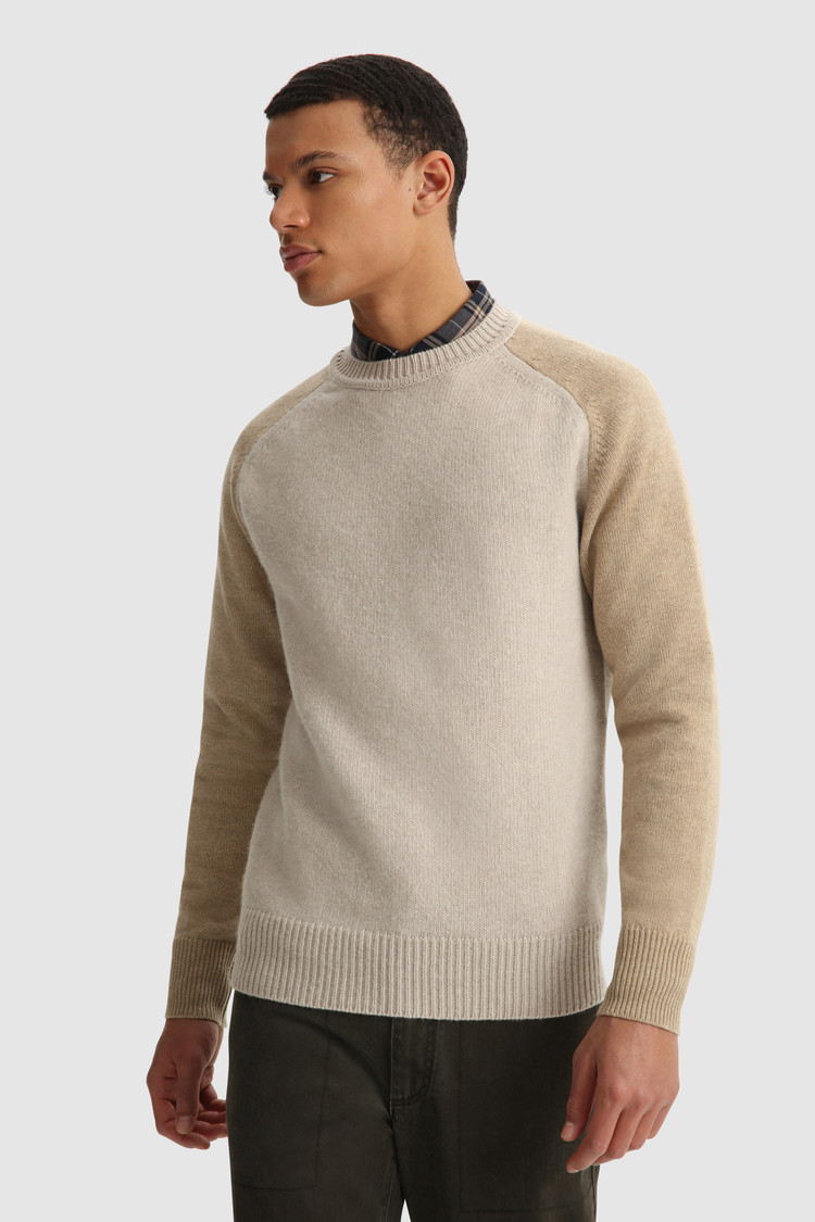 Crewneck color block sweater in pure wool