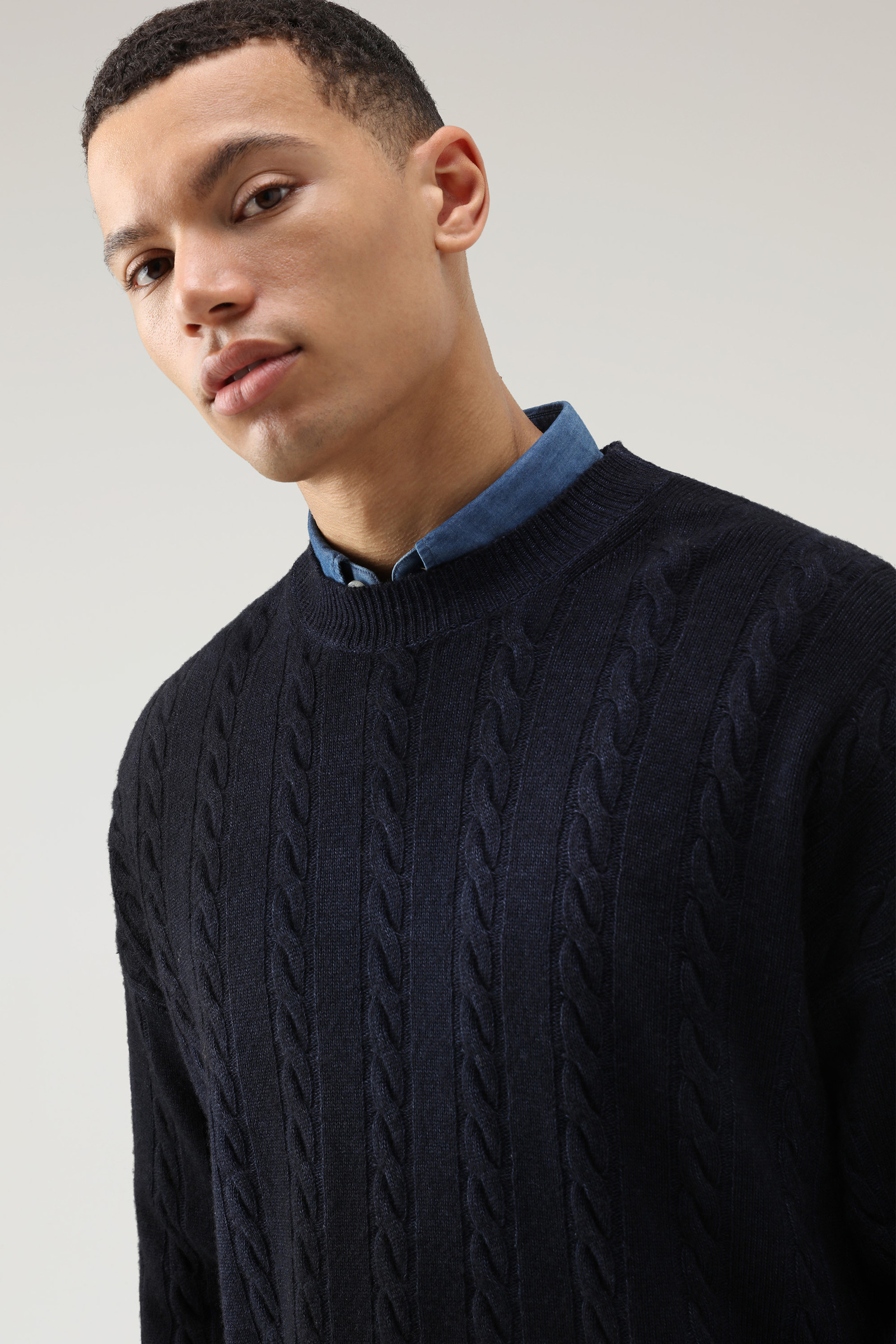 Unisex Garment-Dyed Aran Sweater Blue photo 4 | Woolrich
