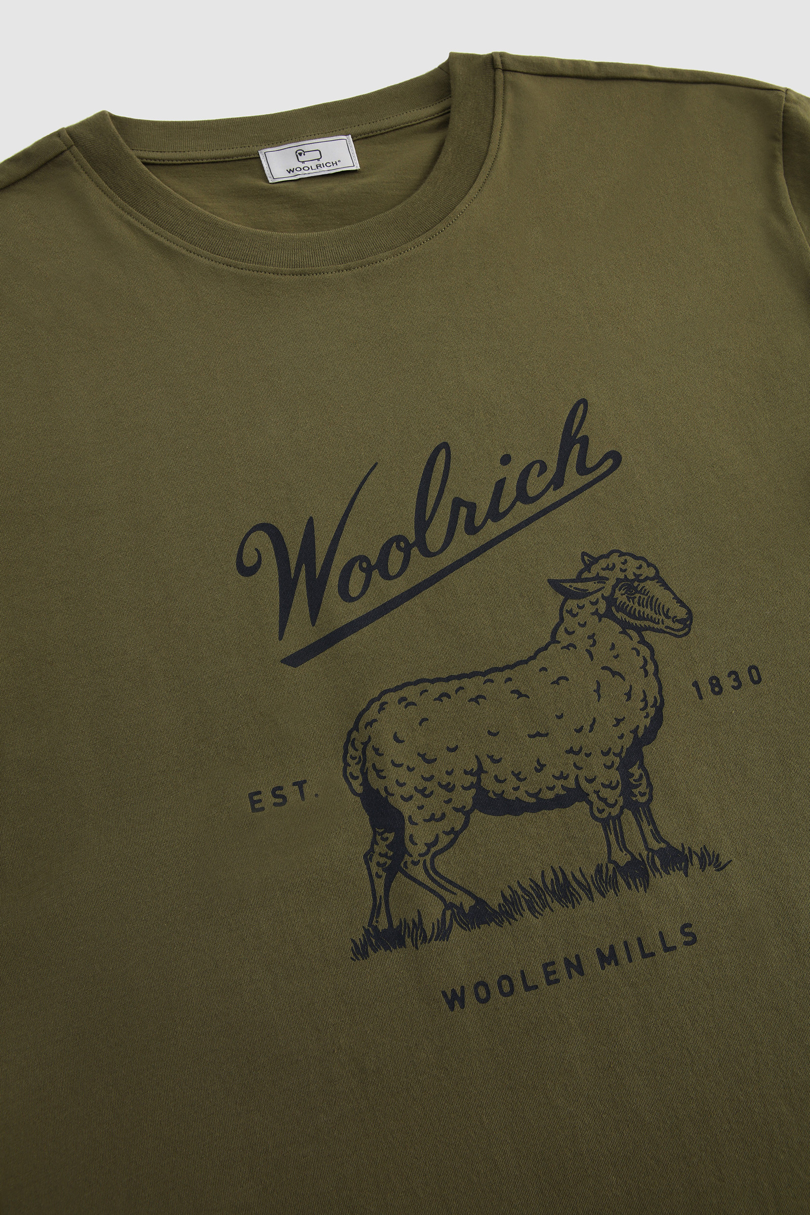 T-shirt en coton bio avec logo sur la poitrine vert photo 5 | Woolrich