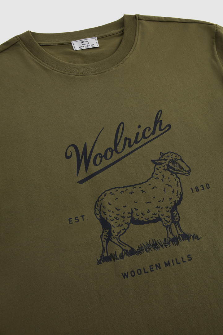 T-shirt en coton bio avec logo sur la poitrine vert photo 5 | Woolrich