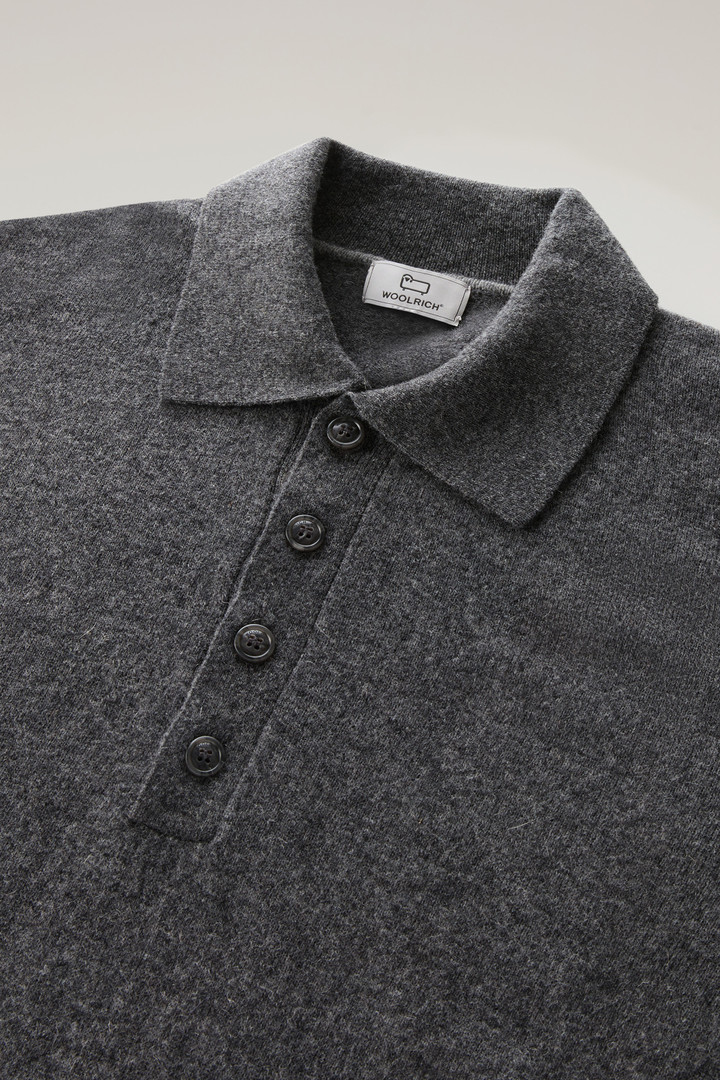 Long-Sleeved Polo Shirt in Merino Wool Blend Gray photo 2 | Woolrich