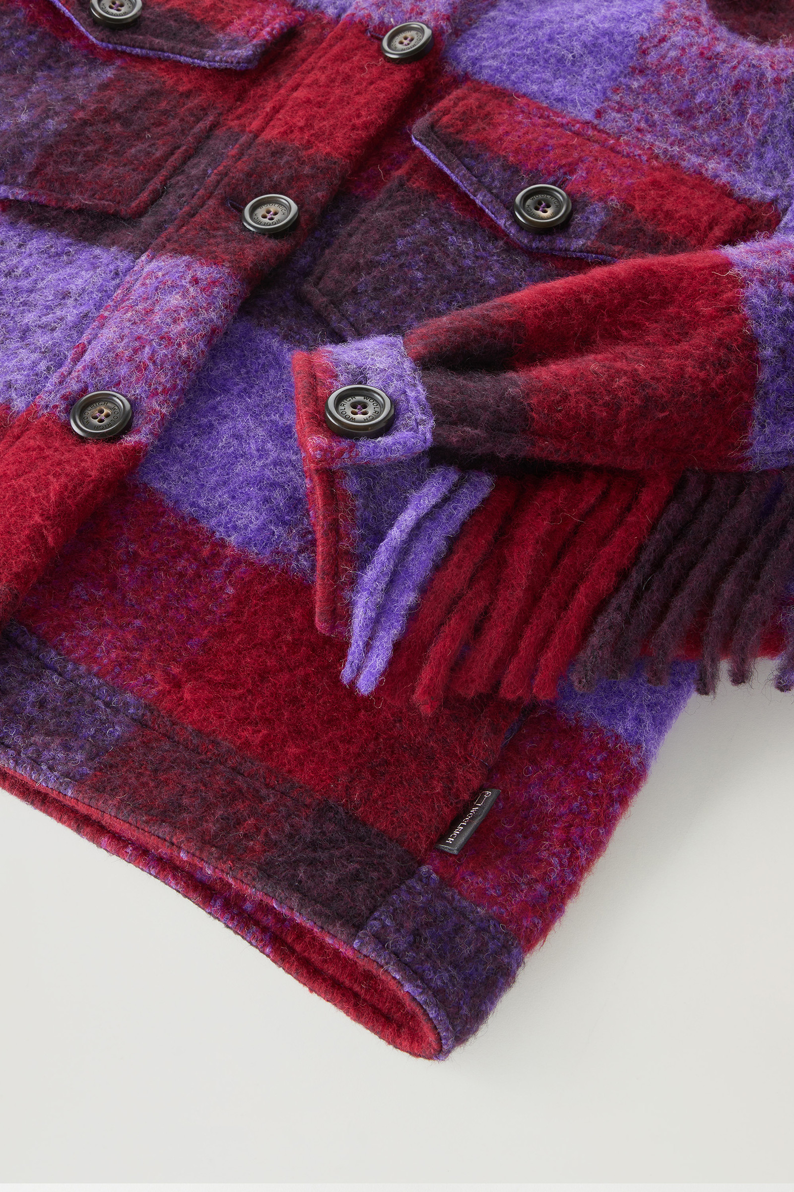 Check Overshirt wth Fringed Trim in Alpaca and Wool Blend Lilac photo 7 | Woolrich