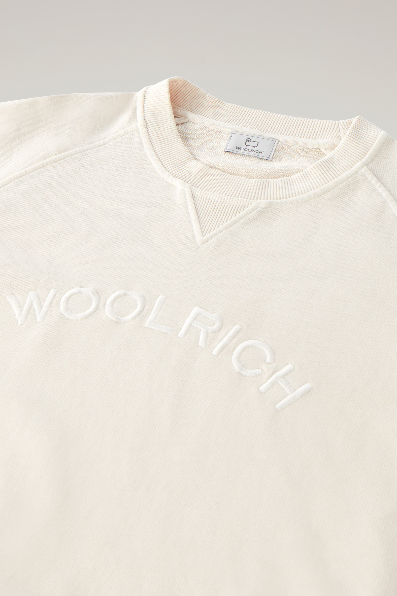 Varsity Crewneck in Garment-Dyed Pure Cotton Fleece White photo 6 | Woolrich