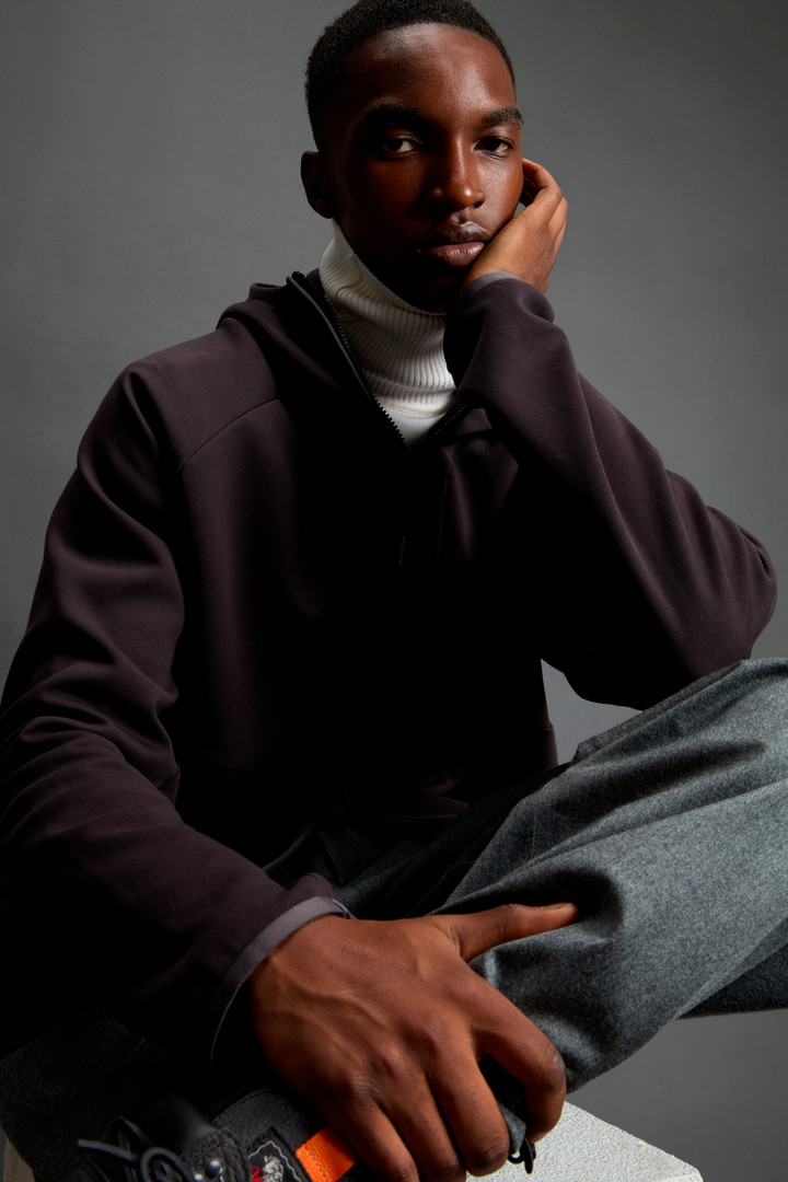 Full-Zipper Hoodie in Cotton Interlock and Nylon Blend by Todd Snyder Black photo 4 | Woolrich