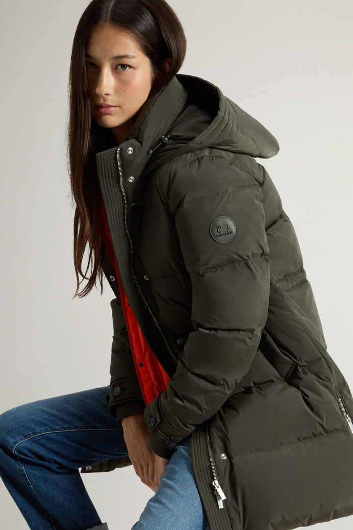 Hooded Alsea Down Jacket in Stretch Nylon Green photo 4 | Woolrich