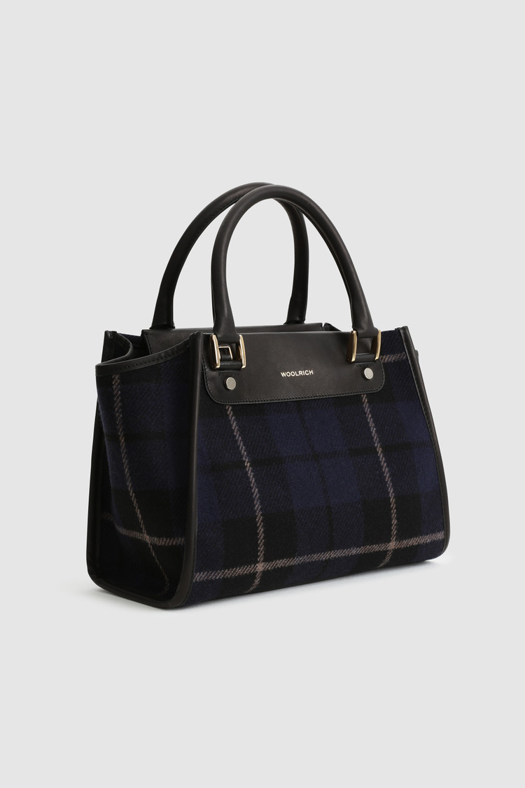 Wool Tote Bag with check pattern