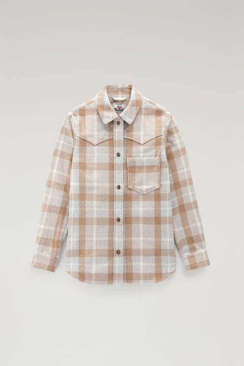 Western Check Overshirt in Wool Blend Flannel Beige | Woolrich