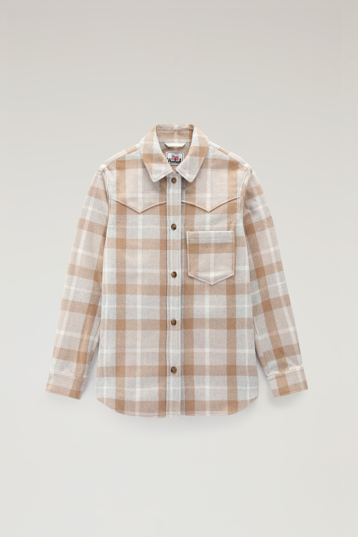 Western Check Overshirt in Wool Blend Flannel Beige photo 1 | Woolrich