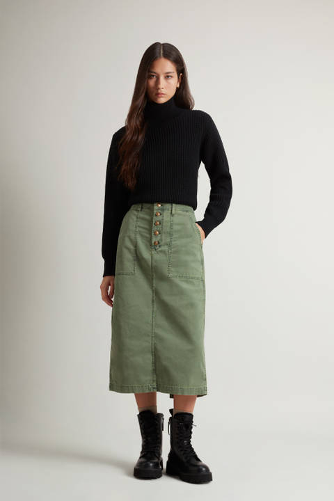 Garment-Dyed Midi Skirt in Stretch Cotton Green | Woolrich