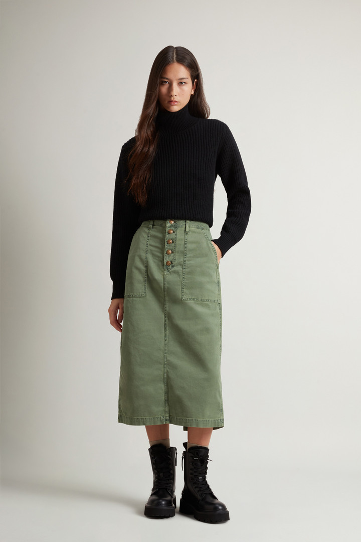 Woolrich Woman s Garment Dyed Midi Skirt in Stretch Cotton Color Green Size S