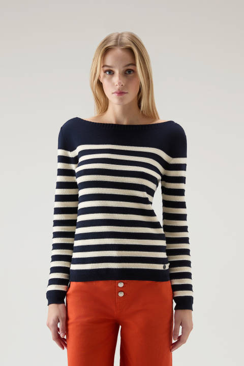 Pure Cotton Sweater with Boat Neckline Blue | Woolrich